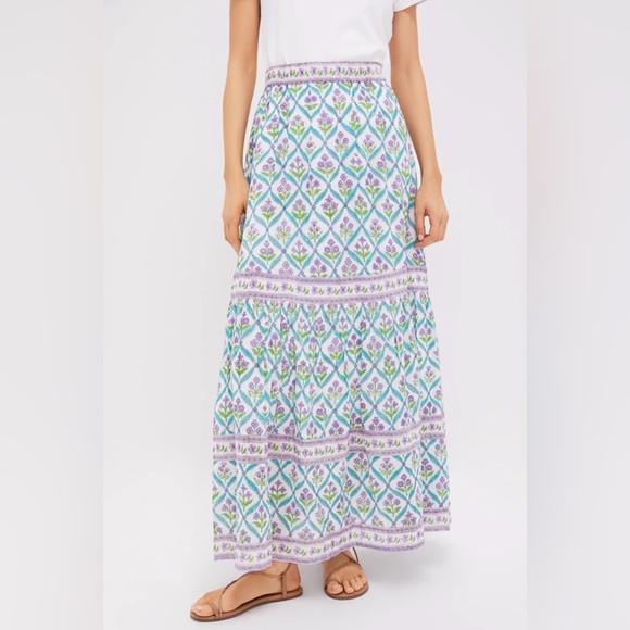 Alicia Bell Dresses & Skirts - Boho Tile-Print Maxi Skirt in White and Lavender